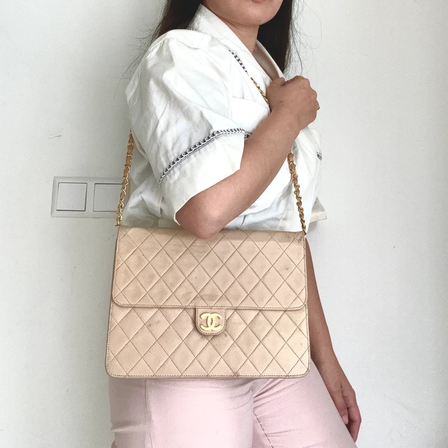 Chanel Single Flapbag Medium Beige